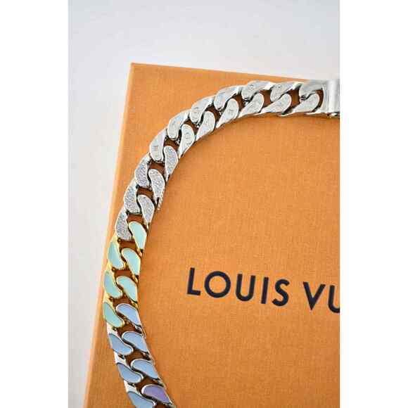Louis Vuitton Soapy Cuban Link Gold Silver Crystal Virgil Abloh Chain Necklace - Picture 7 of 12